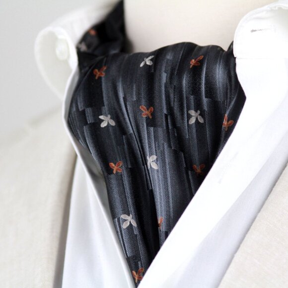 Silk Men's Cravat Ascot Tie Black CAMELLUCCI Gift for him A236 - Picture 10 of 11